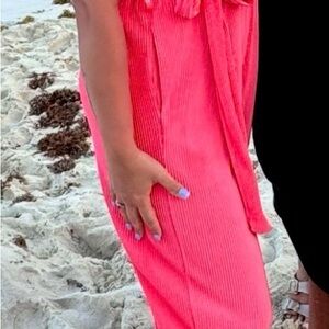 Vibrant Coral Dress with Tie Waist